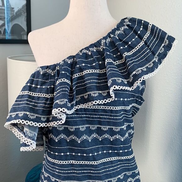 Parker One shoulder ruffle sleeveless knee length sheath dress sz med - Picture 4 of 13